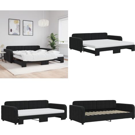 vidaXL Tagesbett Ausziehbar mit Matratzen Schwarz 100x200 cm Samt (1/5)