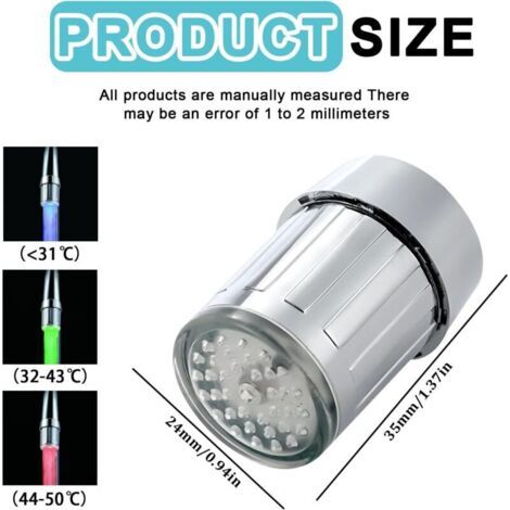 NALOOKAMIC Robinet d'Eau LED Coloré - 4 Pièces Avec 3 Couleurs, Sensible À La Température, Capteur De Température Pour Salles De Bains, Cuisine (1/3)