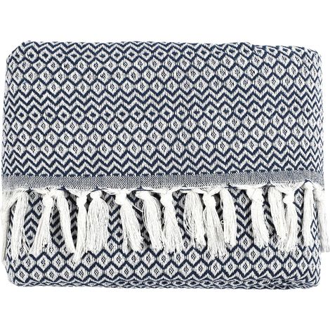 Couvre Lit Coton Organique - 150x200cm - Uni Bleu Pétrole - Plaid Canapé Lavable - Fabrication Turquie (1/3)