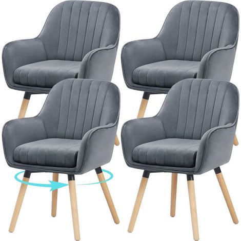 Esszimmerstühle 4er Set, 360° drehbar, Samt Grau, bis 150 kg belastbar (1/5)