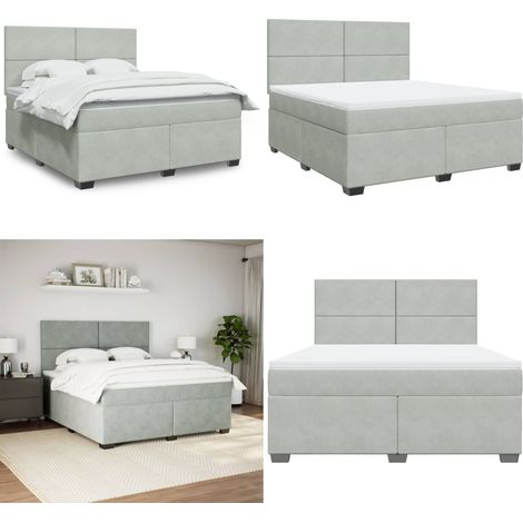 vidaXL Boxspringbett mit Matratze Hellgrau 180x200 cm Samt (1/5)