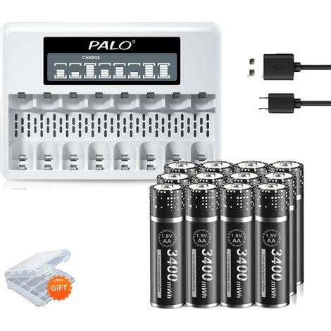 PALO 1,5V AA Lithium-Akku, 3400 mWh Kapazität, Schnellladefunktion mit Ladegerät (1/2)