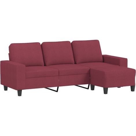 Canapé  Sofa à 3 places avec repose-pieds Rouge bordeaux 180 cm Tissu