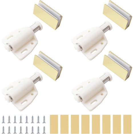 Lot de 4 loquets magnétiques pour porte en verre - Réglable - Sans cadre - Avec pince d'armoire - Convient pour porte en verre oscillante de 3 à 6 mm (blanc) (1/5)