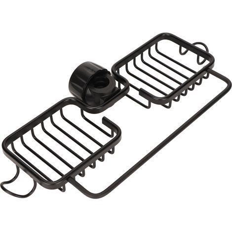 Étagère de rangement de robinet en aluminium et plastique, deux conteneurs avec tige à serviette pour chiffon éponge, cuisine salle de bains noir (1/5)