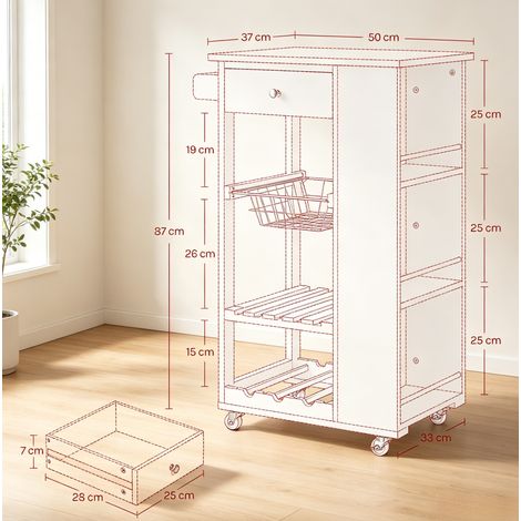 Chariot de cuisine multifonction en MDF et bambou avec roulettes et rangement complet (1/4)