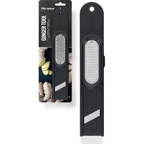 Microplane Accessorio per Zenzero 3 in 1 Un Unico Strumento Che grattugia, sbuccia e affetta Lo Zenzero Affilatissima Lama fine in Acciaio Inossidabile Lama affilata per affettare