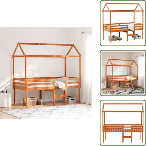 Letto con tetto in legno - vidaXL Letto a Soppalco con Tetto Cera 80x200 cm in Legno di Pino -