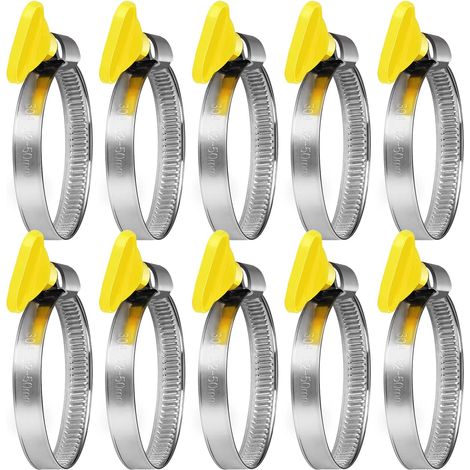 Packung mit 10 Edelstahl-Flügelschlauchschellen, verstellbare Schlauchschellen für Gartenschläuche, Waschmaschinen, Gartenpools (32-50 mm Flügelmutter) (1/5)