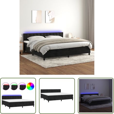 The Living Store Sommier à lattes de lit avec matelas et LED Noir 200x200 cm - Sommier Tapissier - Lit Capitonné - Lit Design - Lit Avec Éclairage Led - Matelas À Ressorts Ensachés (1/5)
