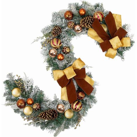 Weihnachtsgirlande 1,8M mit Kugeln, Beeren, Zapfen & Schleife, Braun/Grün