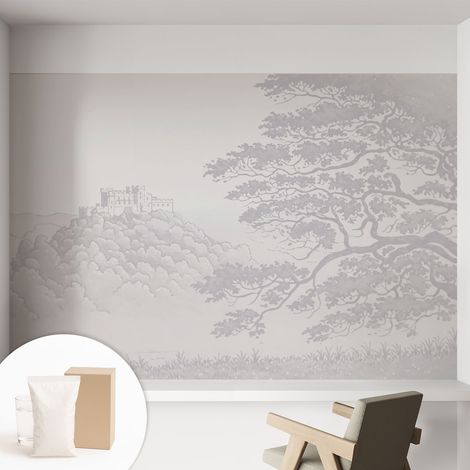 Papier peint intissé mural avec imprimé motifs décoratifs - style contemporain - Colle incluse gratuite Paysage de château 152x104 cm (1/5)