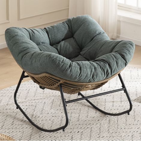 Schaukelstuhl 102 × 98 × 77 cm aus grüner Chenille, Metallgestell, für Wohnzimmer – MEUBLIV (1/5)