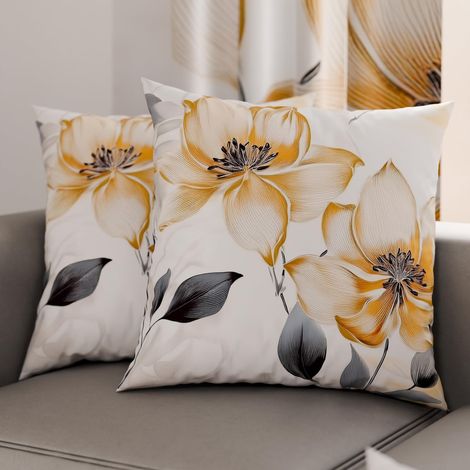 Lot de 2 Taies d'Oreillers 40x40 cm 100% Microfibre Hypoallergénique, Housse Oreiller Rectangulaire Motif Floral Noir Dorés, Paquet de 2 (1/3)