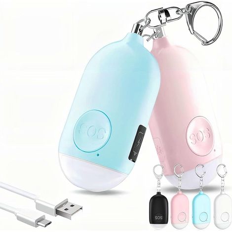 Pocket Alarm Women, 2-Pack 130DB Rechargeable Personal Self-Defense Alarm with LED Light, Panic Alarm Handbag Alarm Keychain for Women, Children, Elderly (Pink+Blue) (1/5)