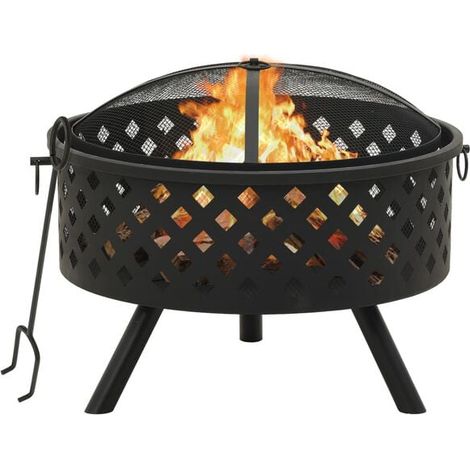 Bassin à feu avec tisonnier, 68 cm XXL, acier (1/5)