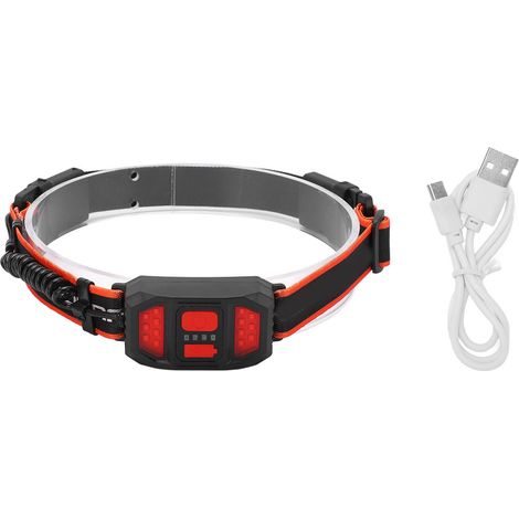 Lampe frontale LED rechargeable USB, imperméable avec lumière rouge pour camping et randonnée (1/5)