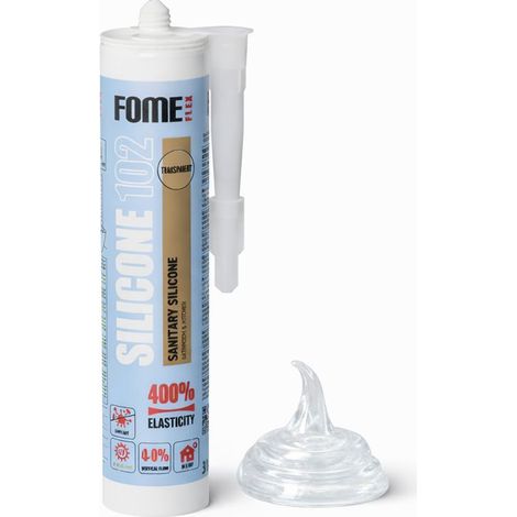 FOME FLEX 102 Sanitary – Mastic Silicone Sanitaire Transparent – Acétique – Étanchéité Cuisine & Salle de Bain – Anti-Moisissure