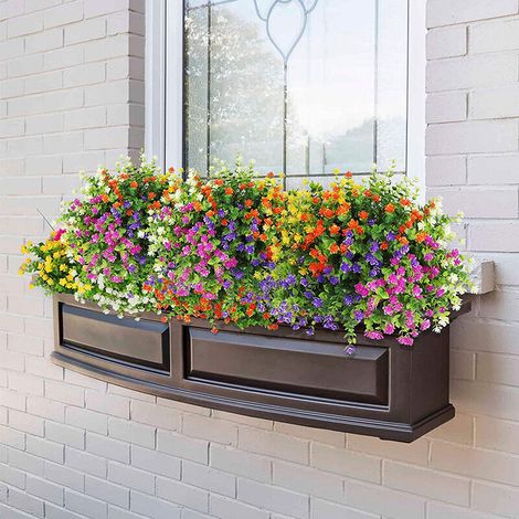 Conjunto de 15 ramos de flores artificiales para uso interior y exterior - Resistentes a los rayos UV, 5 colores, plantas de plástico para el hogar (1/3)