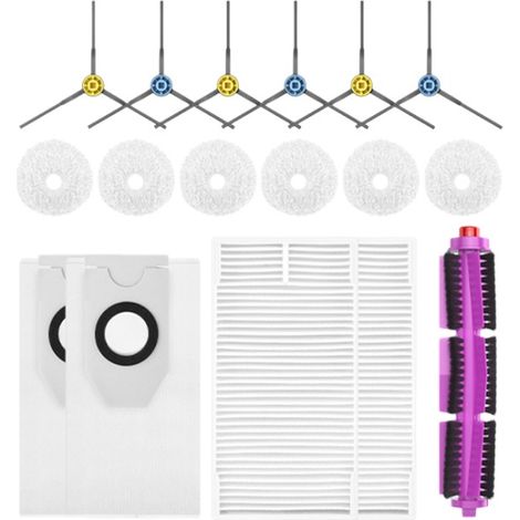 Kit Accessoires pour Robot Aspirateur Midea V10 V12 – Brosse Principale Filtres HEPA Brosses Latérales Lingettes et Sacs à Poussière 17 Pièces, Multicolore (1/2)