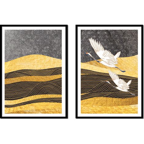 POSTER IMMAGINI IN CORNICE 53x73cm Dittico Set di 2 dipinti Cicogne Uccelli P2139 (1/3)