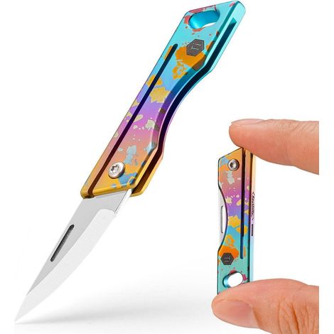 Mini Klappmesser Titan mit Schlüsselloch, leichtes EDC Taschenmesser für Outdoor