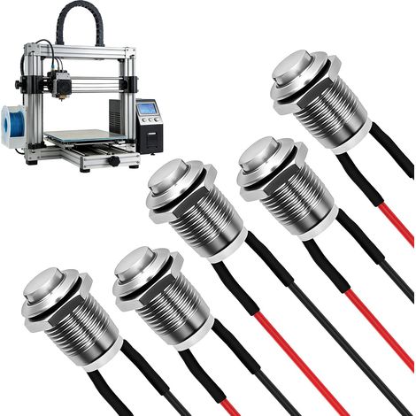 5 Pièces 12mm Bouton Poussoir, 12V Étanche Interrupteur Momentané en Acier Inoxydable, 2A 12V 24V 125V 250V avec Fils Précâblés, On/Off pour Voiture PC Bateau DIY Industriel (1/5)