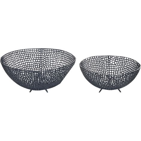Conjunto de 2 cuencos de metal negro diseño calado accesorio decorativo Krukut (1/5)