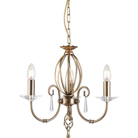 Lampadario Aegean ottone anticato cristallo 3xE14 Elstead (1/4)
