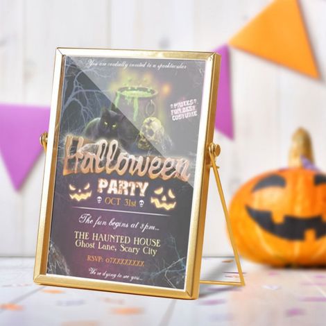 Décoration Acrylique - Cadre Métallique Or - 14,5 cm x 19,5 cm - Pour Décoration Table Halloween et Événements Festifs - Lot de 1 (1/5)