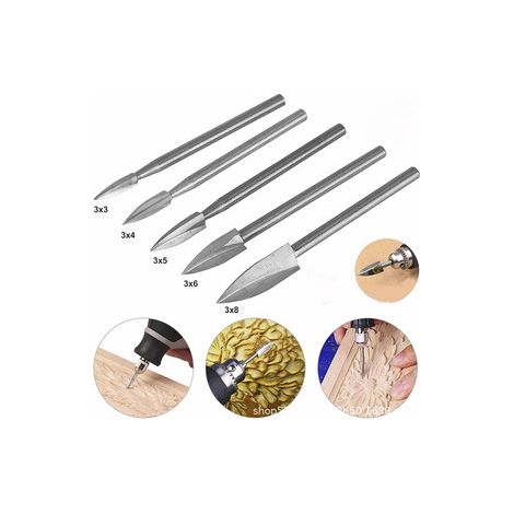 3 lots de 5 fraises 3 dents en HSS – Outil de sculpture sur bois pour micro‑moteur – Lime rotative pour gravure (1/5)