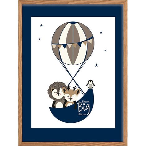 Tableau cadre bois clair Grow Up métrique de naissance bleue - Bleu cadre Bois clair (1/2)