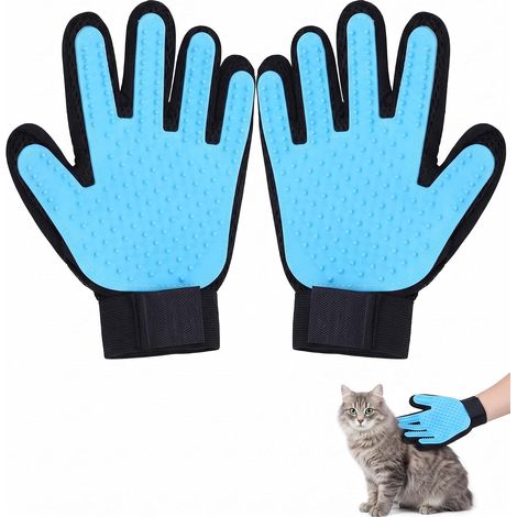 Gant Anti Poils Animaux 1 Paire Bleu Ciel – Brosse Silicone Souple Chat/Chien imitant la caresse humaine, pour un dégarnissage sans tiraillement et des massages apaisants (1/5)