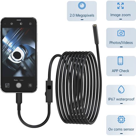 Endoscope industriel Toivize 5m semi-rigide HD 1920x1440 IP67 8 LED pour iPhone Android PC (1/5)