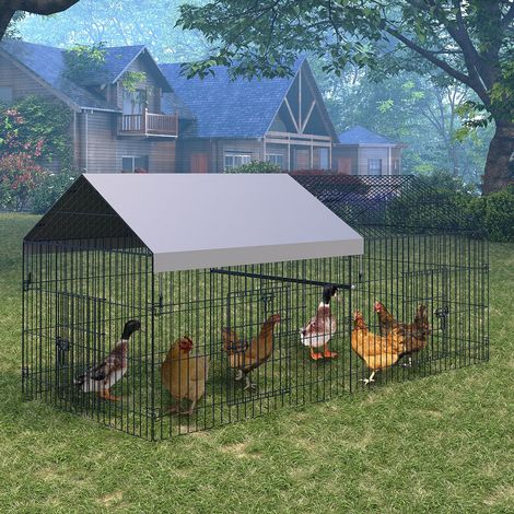 Poulailler métal 218 x 100 x 100 cm – Enclos extérieur avec bâche de toit, volière pour poules, lapins et petits animaux – Cage robuste et durable