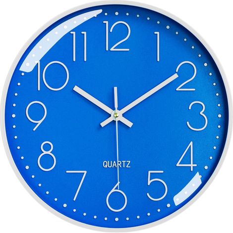 Leise, nicht tickende Wanduhr, 30 cm, arabische Ziffern, moderne, runde, dekorative Quarzuhr, für Wohnzimmer, Schlafzimmer, Küche, Büro, Klassenzimmer – Blau