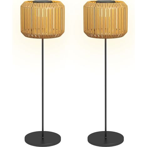 Lot de 2 lampadaires solaires extérieurs - Outsunny - capteur de lumière LED extérieur étanche jardin patio - résine tressée - jaune (1/5)