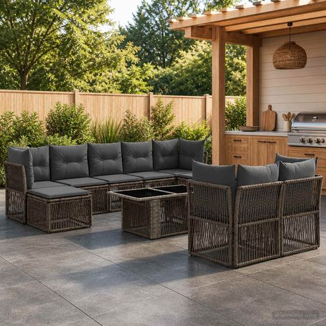 vidaXL Set Divano da Giardino 10 pz Grigio polyrattan (1/5)