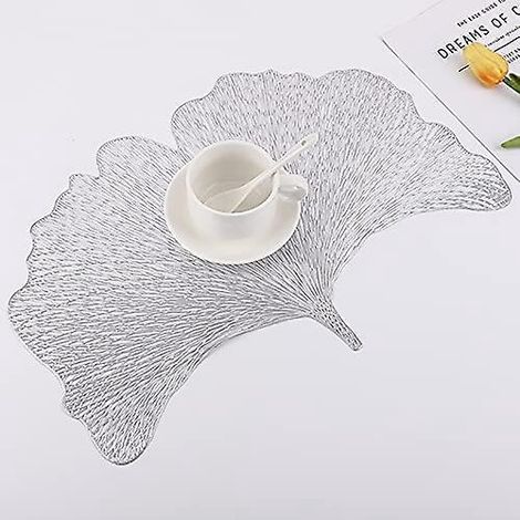 lot De 4 Sets (argent) De Table Dcoratifs En Pvc, Avec Motif Creux En Feuille De Ginkgo - Rsistants La Chaleur, Antidrapants - Pour La Cuisine/ma (1/3)