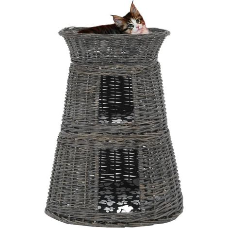 vidaXL Jeu de panier pour chats 3 pcs avec coussins Gris 47x34x60 cm (1/5)