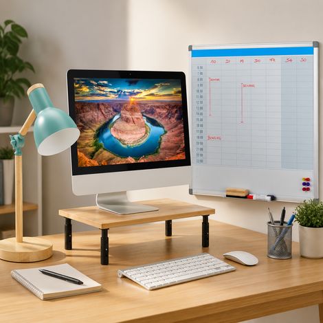 Wooden Home Office Set (3-Piece) – Retro Desk Lamp, Bamboo Monitor Riser & Whiteboard Planner (1/5)
