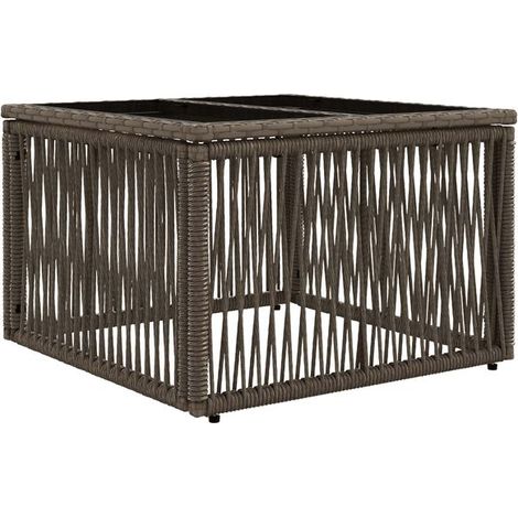 Table de jardin grise et noire, mesurant 55 x 55 x 37 cm, en rotin, PE et verre. (1/5)