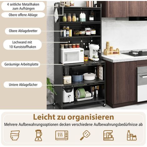 Meuble de cuisine à 6 étagères, noir, autoportant