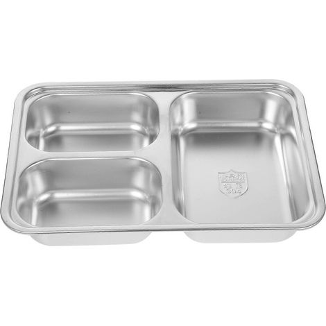 Unterteiltes Edelstahltablett für Kinder, Babys und Kleinkinder, ideal zum Servieren von Snacks und Leckereien. – 24,00 x 17,00 x 3,80 cm – Silber (1/4)