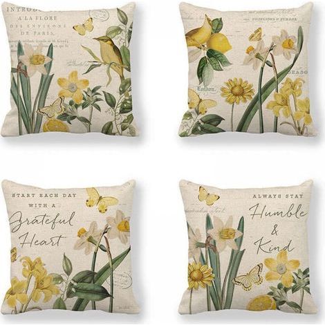45x45cm Set of 4 Waterproof Daffodil Pattern Sofa Pillowcases for Patio, Garden, Living Room, Bedroom Decoration (1/5)