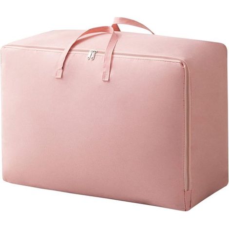 Sac de rangement non tissé 70 x 50 x 26 cm, grande capacité, avec poignées, pour déménagement, couettes, matelas, linge et rangement, rose (1/5)