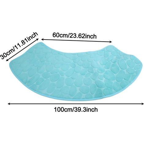 Curved shower mat, non-slip, washable, absorbent, for corner shower, bathtub or laundry room, 30 x 60 x 100 cm (blue)