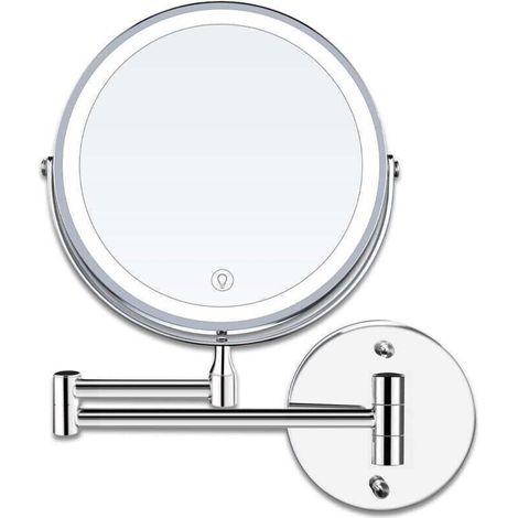 8 Pouces LED Miroirs Maquillage Mural Miroir Grossissant Lumineux, 1x/10x Grossissement Charge USB Réglable à 3 Couleurs, 360°Pivotant Extensible, pour Salles de Bain et,de