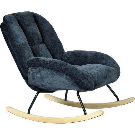 Meuble Cosy Fauteuil à Bascule Scandinave, Rocking Chair en Tissu Chenille, Chaise à Bascule Allaitement, Pieds en Bois d’Hévéa, pour Salon Chambre, Bleu (1/5)
