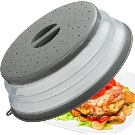 Coperchio antispruzzo per microonde. Coperchio in silicone pieghevole e ventilato, ideale per piatti e ciotole con manici. Senza BPA. (1/5)